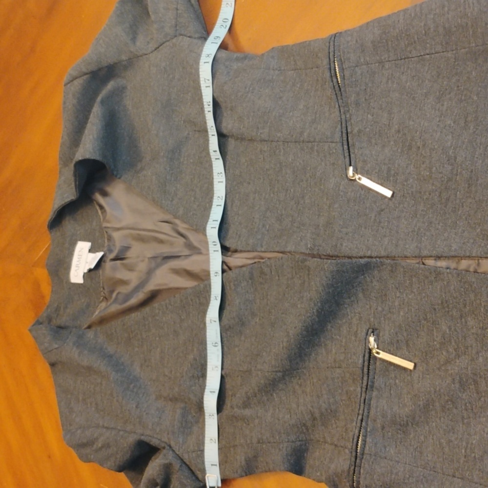 Carmen Blazer, Gray, Open Front, Lined, Zipper Pockets, Size 8 - Picture 5 of 6